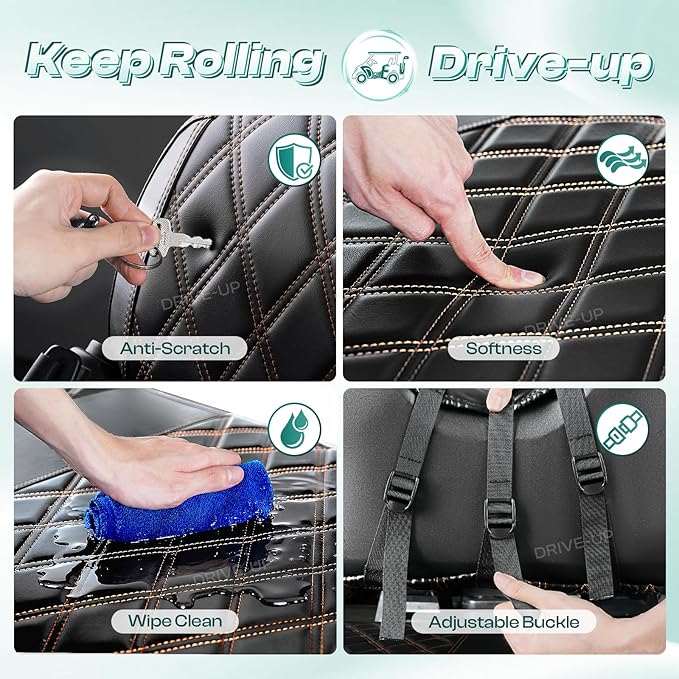 Drive-up Golf Cart Seat Covers, Black Diamond PVC Club Car Precedent Seat Covers, Brown Stitching Golf Seat and Backrest Covers for Club Car Front Seat, Wipe Clean, W aterproof
