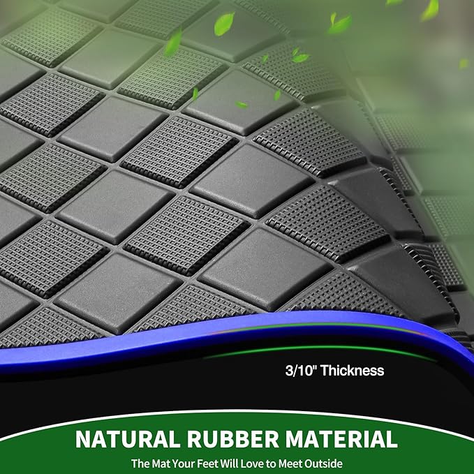Golf Cart Floor Liner Mat 8mm Thick Rubber Full Coverage Fit for 2017-2025 Yamaha Drive2, QuieTech, Adventurer, UMAX Rally 4x4 Non-Slip Mats Replacement - Blue Trim