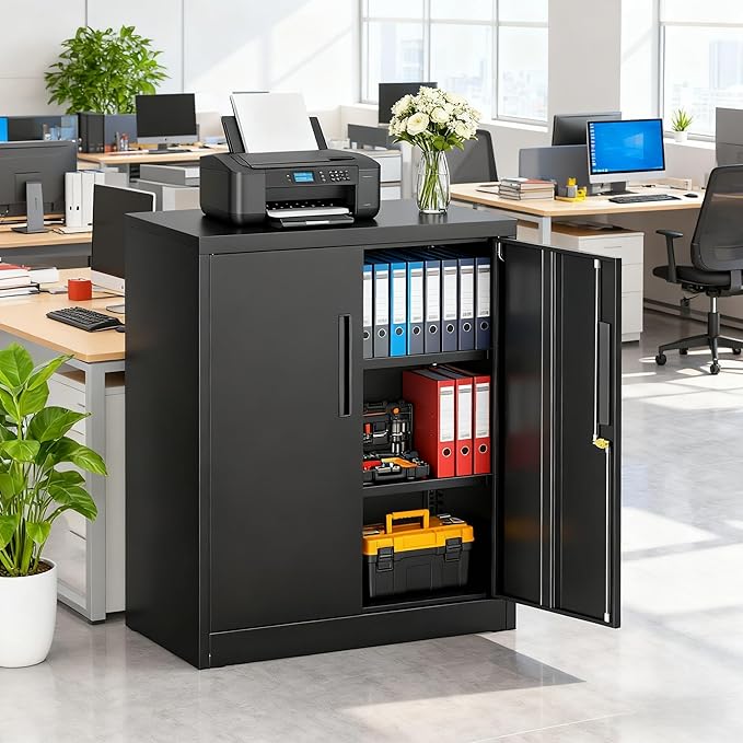 SUNCROWN Metal Storage Cabinets, 36”Locking Cabinet with Doors and Adjustable Shelves, Steel Utility Tool Garage Cabinets for Home, Office, Kitchen,Warehouse, Black