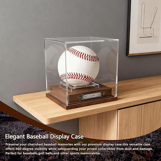 Baseball Case Display for Balls Walnut Wood Base Acrylic Baseball Display Case Baseball Holder Stand Cube Memorabilia Showcase Autograph Ball Protector (2 Pack Baseball)