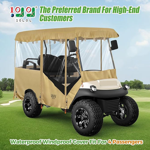 10L0L Universal Golf Cart Enclosure 86.6in 4 Passenger Fit for Yamaha Club Car EZGO TXT RXV, Waterproof Windproof Snowproof Portable Transparent 4 Sided Driving Cover