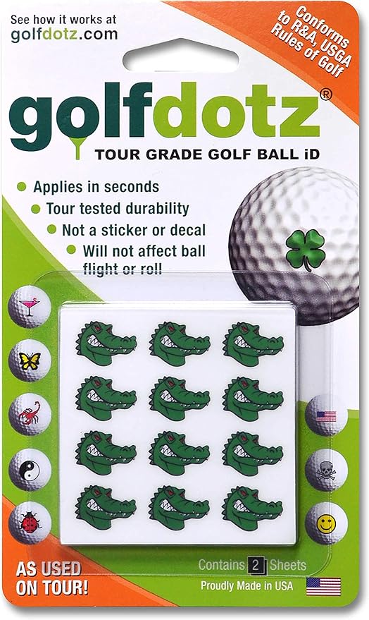 Golfdotz - USGA Rule Conforming Novelty Golf Ball Markers, Golf Ball Stickers for Marking Balls, No More Smearing from Stamps, Gifts for Golfers, Dads, and Retirees, (CreaturesCollection; 18-32 Count)