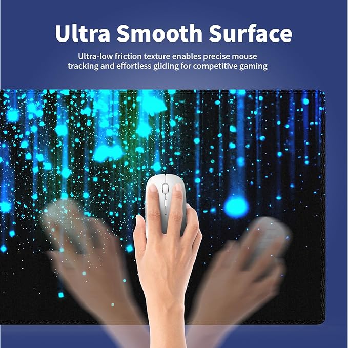 Wknoon. Extra Large Gaming Mouse Pad (31.5" x 11.8") with Durable Stitched Edges – Ethereal Blue Sparkling Light Rain, Anti-Slip Rubber Base & Smooth Fabric Surface Extended XXL Desk Mat