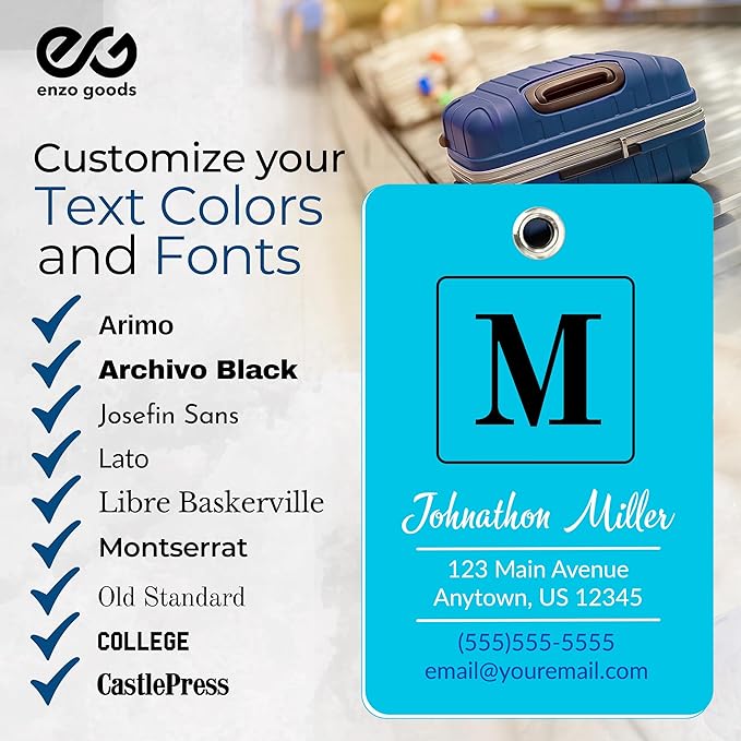 Personalized Luggage Tag | 2 Pack | Custom Luggage Tags for Suitcases | Kids Backpack Tag | 10 Color Options & Choose Font, Font Color