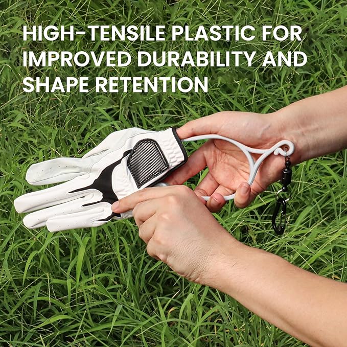 FINGER TEN Golf Gloves Stretcher Universal with Strong Magnetic Carabiner Clip 2 Pack, Durable Glove Support Plastic Holder Hanger Keeper Dryer, Size Large XL for Men Women