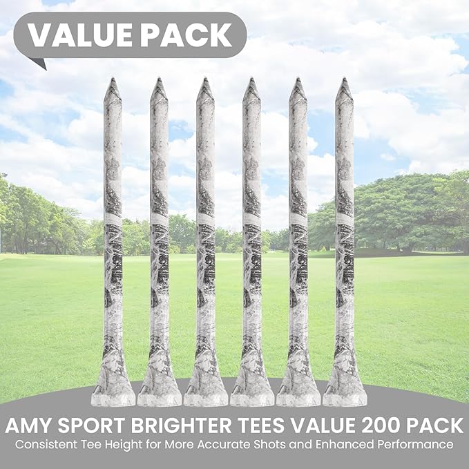 Amy Sport Golf Tees Styllish Bamboo Wooden Coloured Painted Bulk 200 Pack 1 1/2 3 1/4 2 3/4 Inch Tee, Enhanced Visibility Color Purple Pink Green Blue, Practice for Men Women