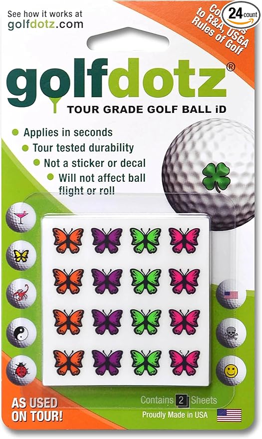 Golfdotz - USGA Rule Conforming Novelty Golf Ball Markers, Golf Ball Stickers for Marking Balls, No More Smearing from Stamps, Gifts for Golfers, Dads, and Retirees, (CreaturesCollection; 18-32 Count)