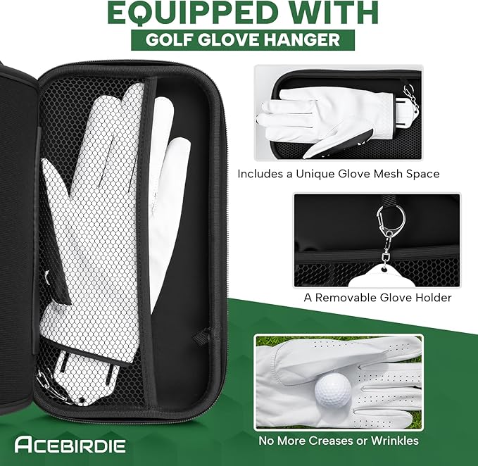 Golf Glove Holder Case with Glove Shaper - Golf Accessories Organizer for Men & Women, Premium Protective Storage Case with Carabiner Fits Golf Bags, Golf Gifts for Men