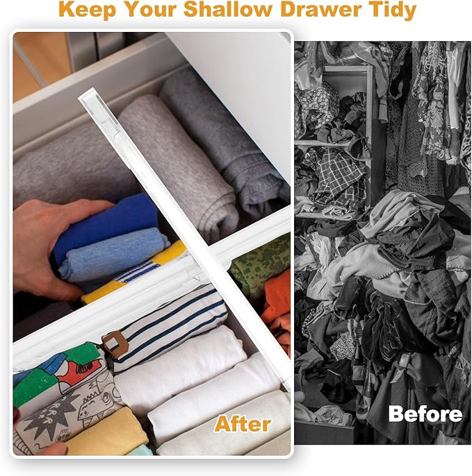 6 Pack Drawer Dividers for Clothes, 4" High 10"-17" Adjustable Drawer Dividers Expandable Dresser Drawer Organizer, Clear Drawer Separators for Clothes, Underwear, Cosmetic, Kitchen Utensils Storage