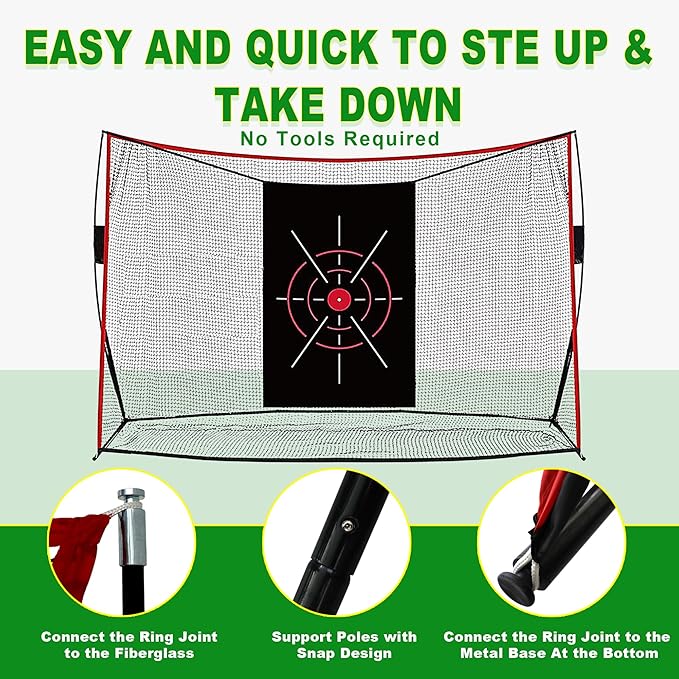 Thicker Heavy Duty Golf Practice Net for Backyard (10x7ft) – Hitting and Chipping Net with Target Cloth, Indoor Outdoor Golf Netting for Garage, Real Ball Training Aid