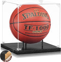 JupDec Basketball Display Case Acrylic Clear 10" Full Size with Solid Wood Base, UV Protected Soccer Display Stand Box for Autographed Standard NBA WNBA Ball Memorabilia Keepsake Ideal Gift, Black