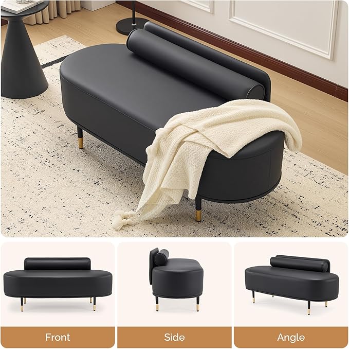 OmySalon Waiting Room Bench with Low Back, 53.5" Office Guest Chair, Faux Leather Upholstered Reception Seating, Lobby Bench for Beauty Salon Barbershop Airport Bank Hall Room Conference