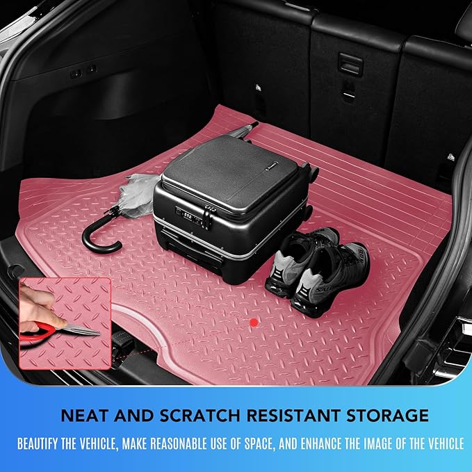 PIC AUTO Heavy Duty Rubber Trunk Cargo Liner Floor Mats, Trimmable to Fit for Car, SUV, Van, and Trucks – All-Weather Protection, Anti-Slip Backing, Easy to Clean, Durable and Long-Lasting(Large,Pink)