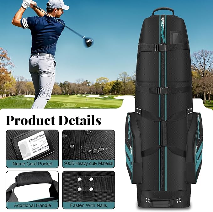 Golf Travel Bag with Wheels, Outdoors Heavy Duty 900D Polyester Waterproof Travel Golf Bags, Golf Travel Bags for Airlines, Transporting, Clubs