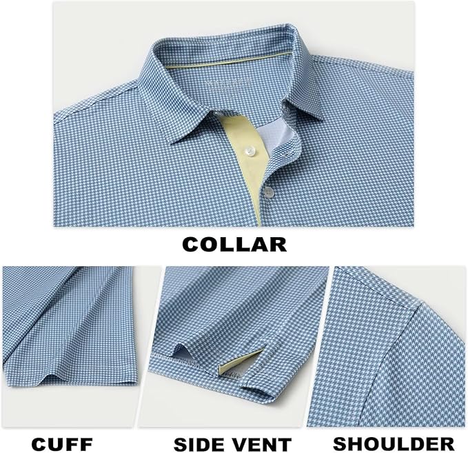 M MAELREG Mens Golf Shirt Short Sleeve Dry Fit Print Moisture Wicking Performance Patterns Collared Polo Shirt