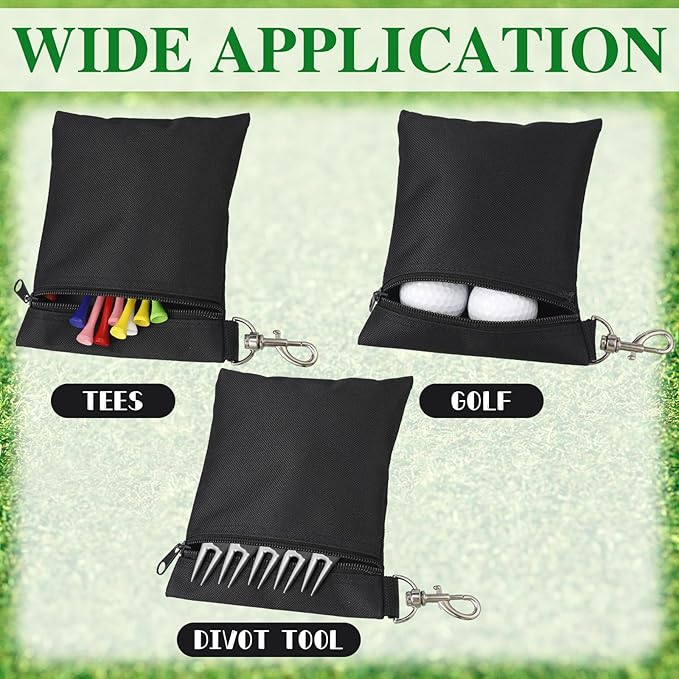 Shappy 3 Pcs Golf Tee Bag 6.7 x 5.5 Inch Golf Ball Bag Pouch Utility Tee Holder with Zipper Metal Lobster Claw Clip Valuables Gift Accessory Pouch for Men Women