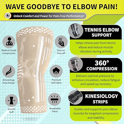 BLITZU Elbow Compression Sleeve for Tendonitis 2 Pack, Tennis Elbow Brace Support for Men and Women Golfers Elbow Pain Relief, Arthritis, Bursitis, Arm Brace for Workout, Weightlifting Nude XL