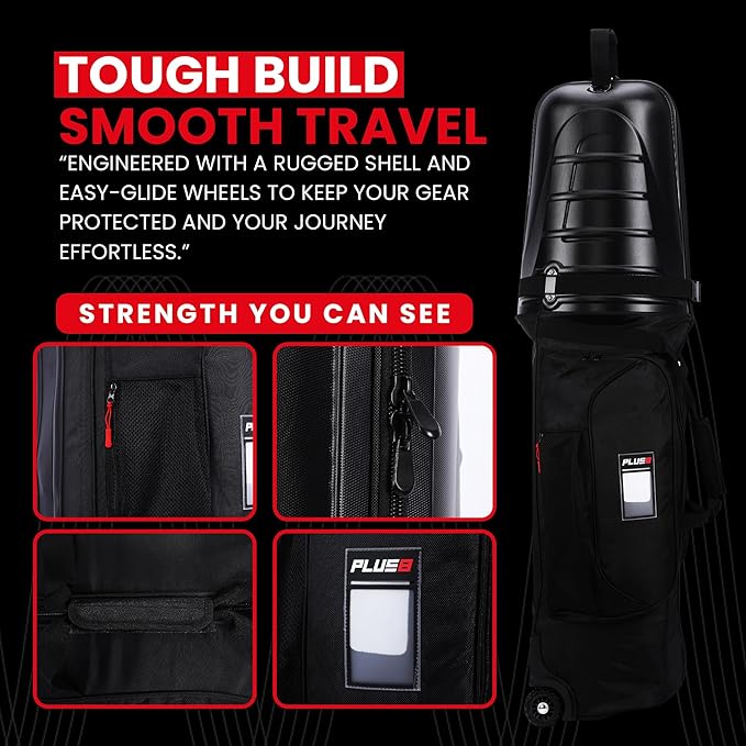Plus 8 Hard Case Top Golf Travel Bag for Airlines -Waterproof 1680D fabric, Durable & Lightweight Golf Bag with Wheels & TSA Lock for Men & Women -Airplane Luggage Protector for Golf Clubs & Equipment