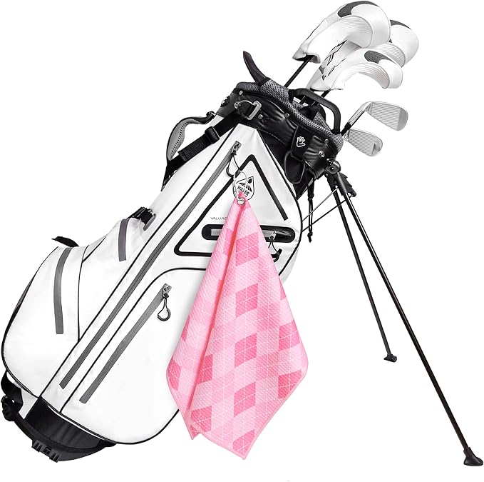 Microfiber Golf Towels for Golf Bags & Carts - Premium Weave Waffle & Ball Towels with Carabiner Clip, Essential Accessories for Men, Women, and Kids Golfer Gifts, Set of 2 (Argyle)