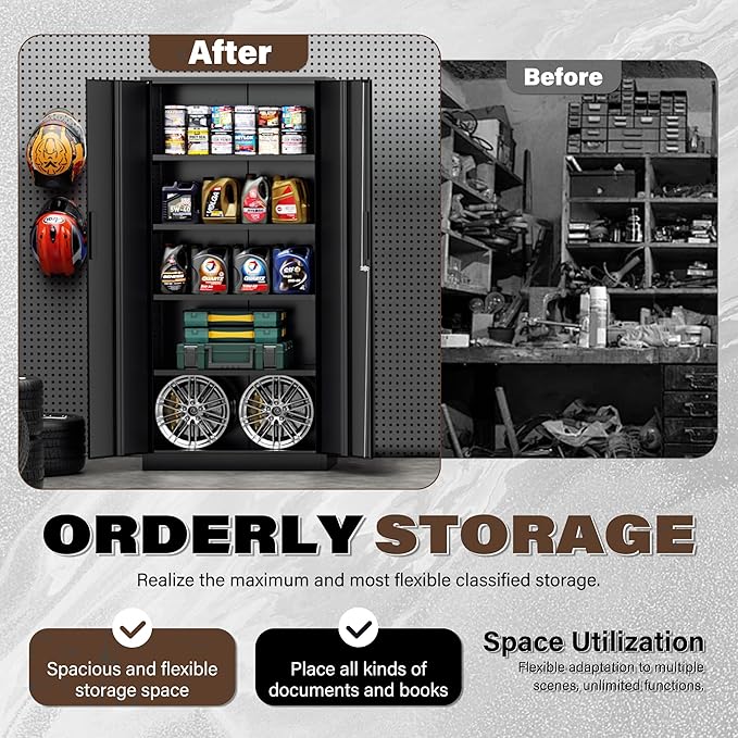 Incbruce 72” Metal Storage Cabinet, Garage Cabinets and Storage System with Doors and Shelves, Tall Lockable Tool Cabinet for Garage, Office, Home (Black)