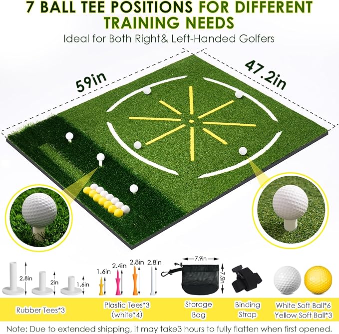 Golf Mat with Dual Turf, 5x4ft Thickened Golf Hitting Mat with Standing Guide-Line & Swing Path Line, Practice Mats for Indoor or Outdoor Use, Gifts for Men Dad & Golfers