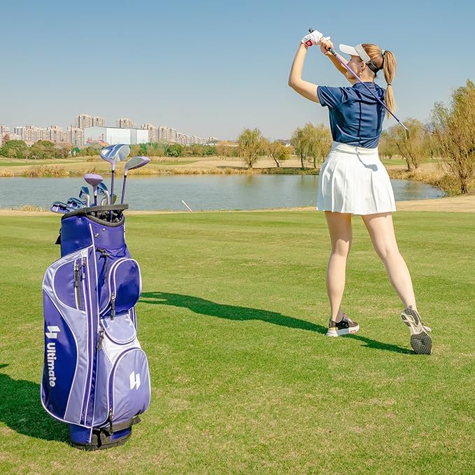 GYMAX Women Golf Clubs, 16PCS Right Handed Golf Set Includes Graphite 460CC Driver(1), Fairway (3), Hybrid (5) & Irons Size 5-SW, Putter & Stand Bag with Rain Hood, Complete Golf for Ladies
