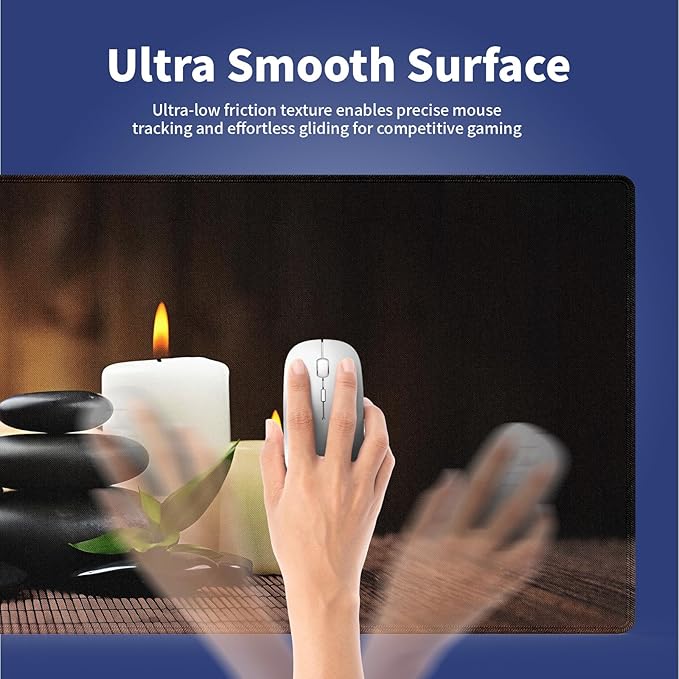 Wknoon. Extra Large Gaming & Office Mouse Pad (31.5" x 11.8") with Durable Stitched Edges – Natural Peaceful Scene Tranquil Spa Ambiance of Candles, Stones and Orchids Flowers, Anti-Slip XXL Desk Mat