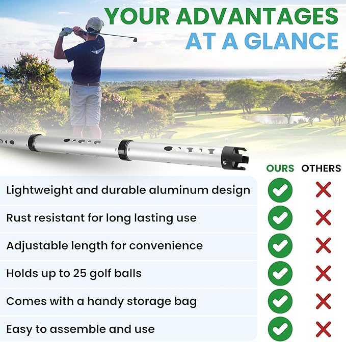 AUREXA–Golf Ball Retriever Telescopic Golf tees Golf Accessories Golf Gifts Golf Ball Cleaner Golf Ball Stamp Ball Bag Golf Ball Holder disc Golf Retriever Practice Golf Balls