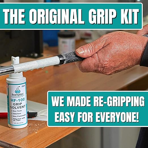 Brampton Premium Golf Grip Kit for Golf Club Regripping - 15 Premium 2"x10" Golf Grip Tape Strips, Rubber Vise Clamp, & 4 oz HF-100 Non-Toxic, Non-Flammable, Odorless Golf Club Grip Solvent
