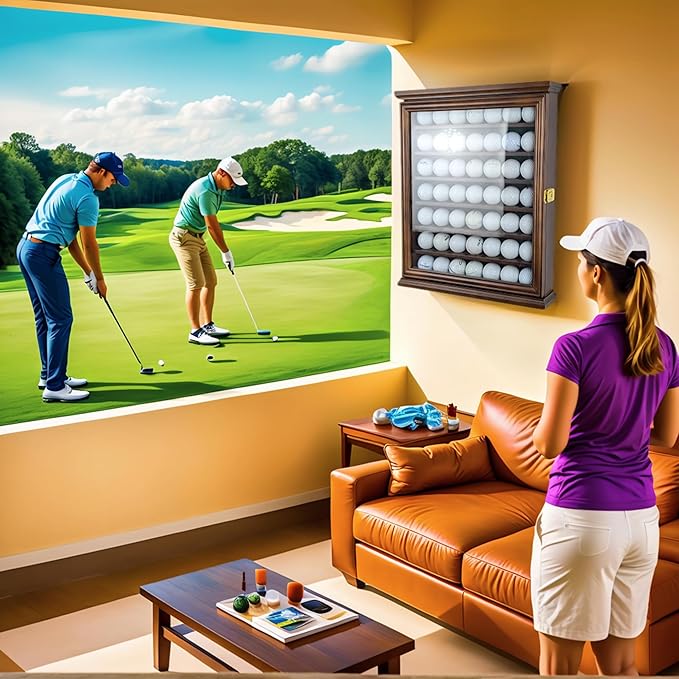 ARRRAWIS Premium Golf Ball Display Case - Wall Mounted Hole in One Golf Ball Holder Display, Ideal for Golf Enthusiasts - Spacious Secure, Exceptional Craftsmanship Walnut Color