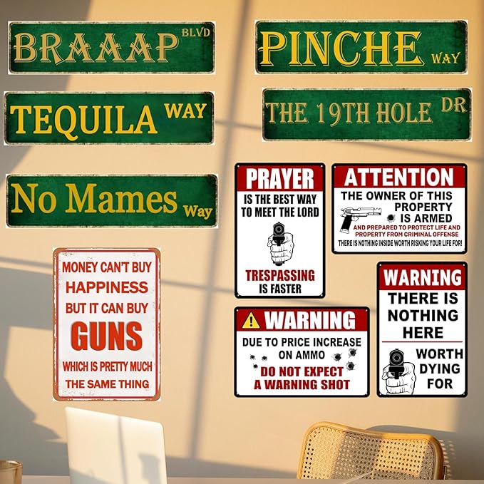 Man Cave Decor Pinche Way Street Tin Sign - Mexican Dad Gifts, Funny Signs, Metal Bar Wall Art, Accessories, Garage Decor for Men - 4x16 Inch