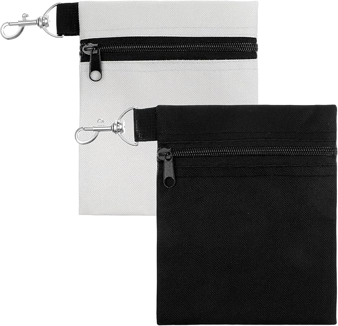 2 Pcs Golf Tee Pouch, 5.51 X 6.89 Inch Professional Zipper Golf Tee/Ball, Zipper Golfs Accessory Bag with Clip, Golfs Tee Bags Pouch Bags with Metal Lobster Claw Clip for Men Women