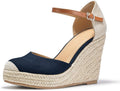 FISACE Womens Summer Espadrille Heel Platform Wedge Sandals Ankle Buckle Strap Closed Toe Shoes