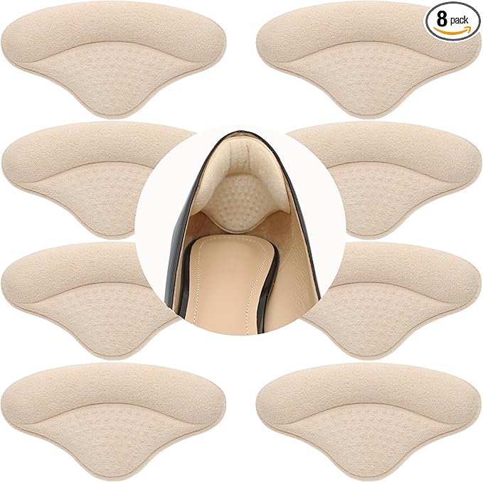 Heel Cushion Pads, 4 Pairs Shoe Inserts for Loose Shoes, Beige Heel Grips Liner for Men and Women