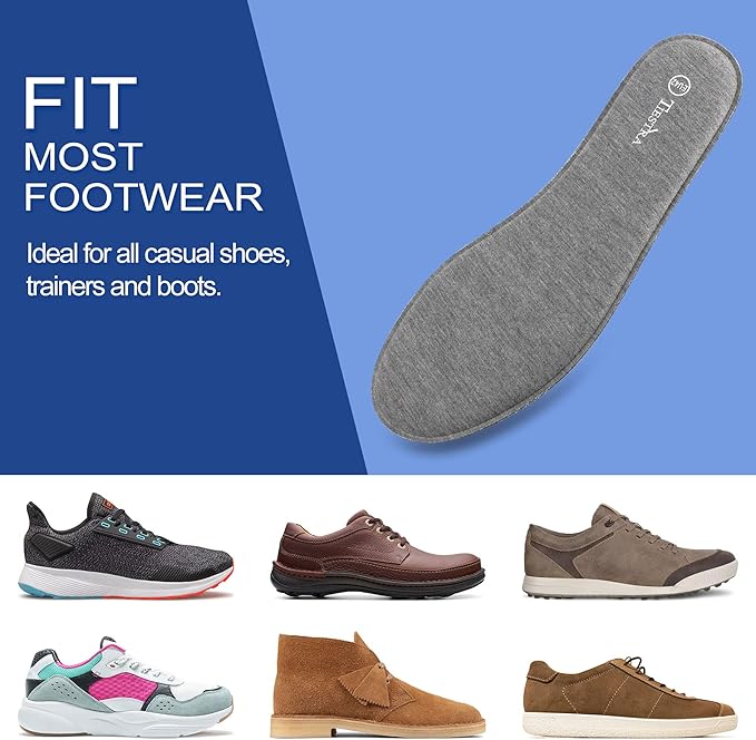 3 Pair -Shoe Inserts for Mens Memory Foam Insoles,Replacement Insoles for Work Boots Running Shoes, Cushion Shock Absorbing for Foot Pain Relief, Comfort Breathable Inner Soles Grey 42EU,US9