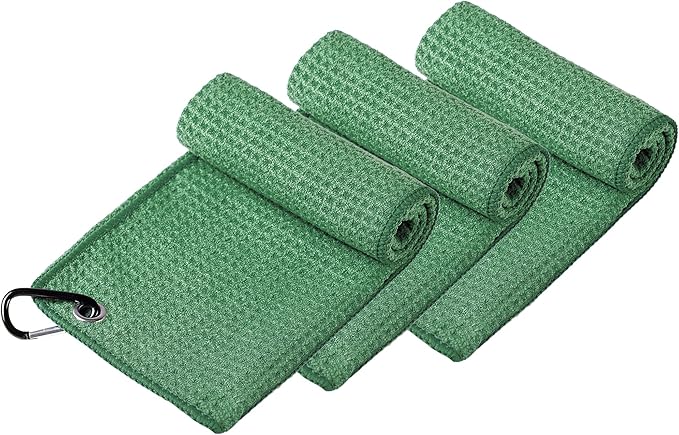 Handy Picks Microfiber Golf Towel (16" X 16") with Carabiner Clip, Waffle Pattern Golf Towel Hook and Loop Fastener - The Convenient Golf Cleaning Towel