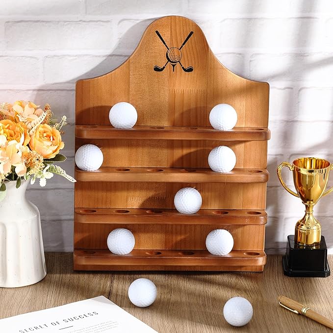 Marsui Wooden Golf Ball Display Case 24 Balls Wall Mounted Golf Ball Display Holder Father's Day Collection Gifts for Golf Ball Enthusiasts Dad, 15. 8 x 11. 8 Inch