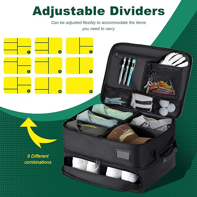 HIMAL HIMAL 2 Layer Golf Trunk Organizer, Golf Gifts for Men with Separate Ventilated Compartment, 2-Pair Capacity, Waterproof SUV Car Locker for Balls, Tees, Clothes, Gloves, Accessories, Golfer Gift