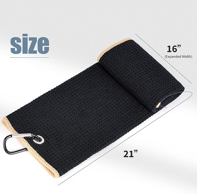 Mile High Life Tri-fold Golf Towel | Premium Microfiber Fabric | Waffle Pattern | with Heavy Duty Carabiner Clip | Golf Towel for Men and Women (Black/Yellow)
