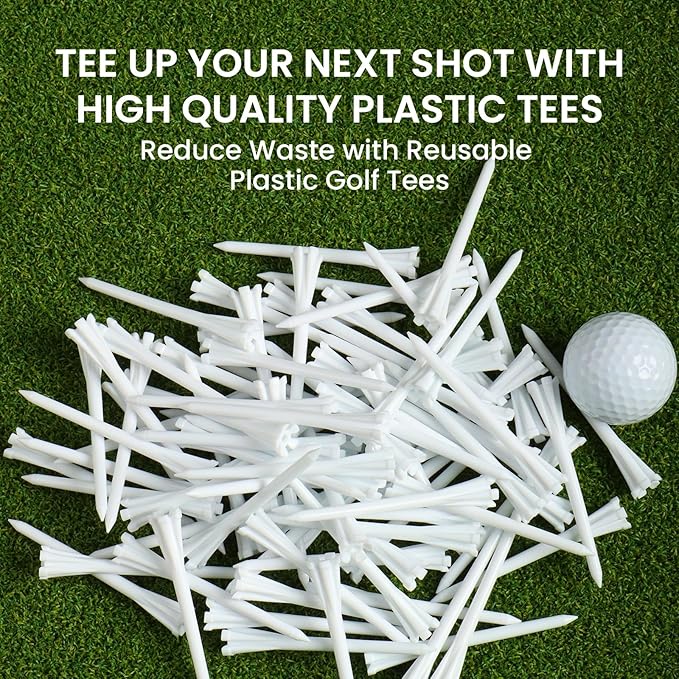 FINGER TEN Golf Tees Plastic Unbreakable Easy to Find Bulk Value 500 Count, 2 3/4 3 1/4 Inch Stable Tee Driving Range Reduce Friction, Green Red White USA Flag Practice