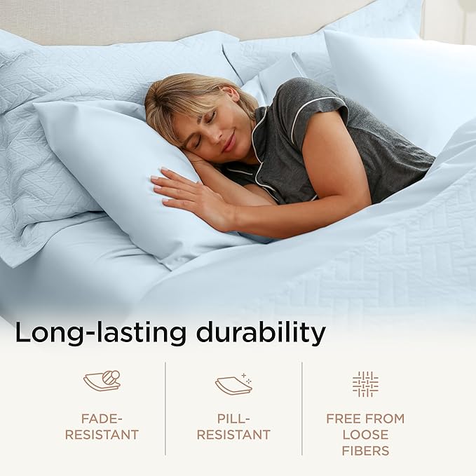 Threadmill Luxury 800 Thread Count 100% Cotton Sheets - Sateen Weave Twin XL Bed-Sheets, Better Than Egyptian Cotton,3 Pc Solid Soft Bedding Set (Light Blue), Fits 15" Deep Pocket