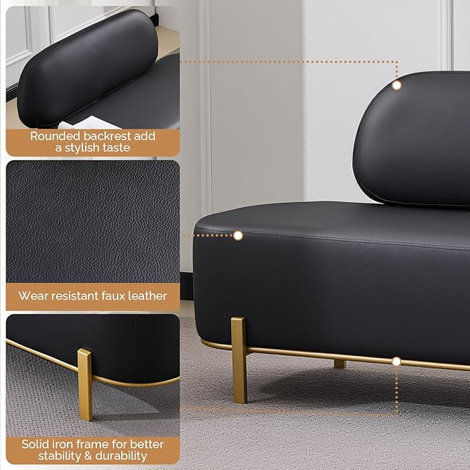 OmySalon Waiting Room Bench with Back, 55.1" Office Guest Chair, Faux Leather Upholstered Reception Seating, Lobby Bench for Beauty Salon Barbershop Airport Bank Hall Room Conference