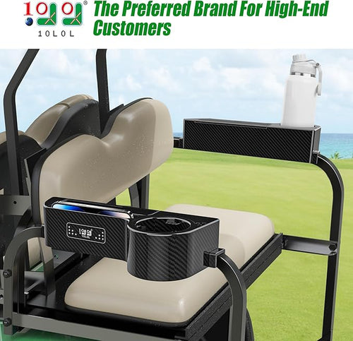10L0L Golf Cart Armrest with Cup Holder - Rear Seat Arm Rests Fit for Yamaha/EZGO/Club Car/(1"-1.25" Square Tube), No Drilling Required, Built-in Phone Holder, Heavy Duty ABS Material
