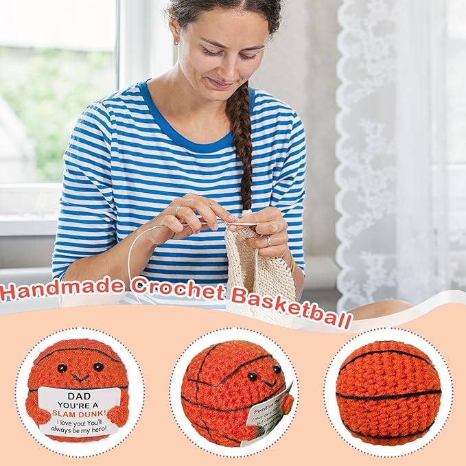 Mini Handmade Crochet Basketball for Dad from Daughter, Son or Wife, Cool Christmas & Birthday Present for Dad Father Daddy New Dads, Stocking Stuffer Ideas