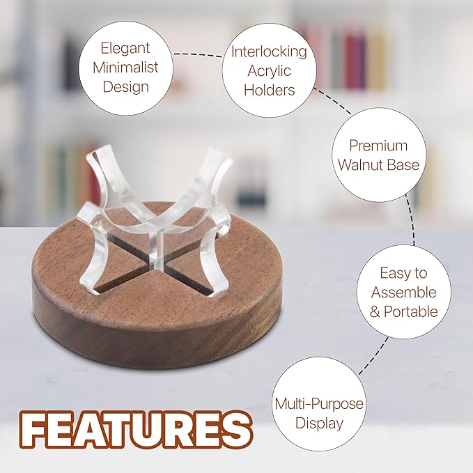 Set of 2 Baseball Display Stands – Walnut Wood Base with Clear Acrylic Support, Baseball Holder Stand for Display, Softball Stands, Golf Ball Holder, Tennis Ball Display Box for Memorabilia