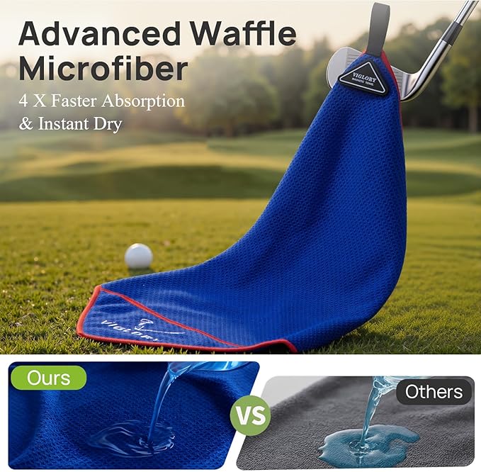 Magnetic Golf Towel for Bag 18" x 18" with Clip Exclusive Cleaning Pocket Microfiber Waffle Ultra Absorbent Club Ball Cleaner Essential Golf Accessories and Gifts for Men Women(Blue 1 Pack)