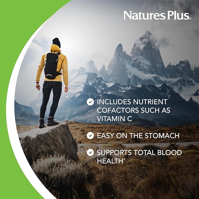 Natures Plus Hema-Plex Iron - 60 Mixed Berry Chewables - 85 mg Elemental Iron - Total Blood Health - with Vitamin C & Bioflavonoids - Vegan, Gluten Free - 20 Servings