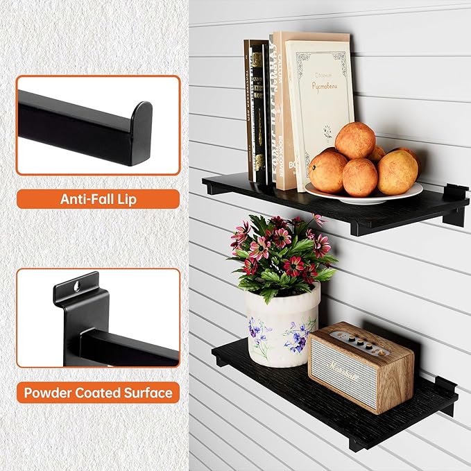 Wood Slatwall Shelves, Slat Wall Shelf Slatwall Acccessory for Garage, Home Improvement, Retail Display (6, 24''x12'')