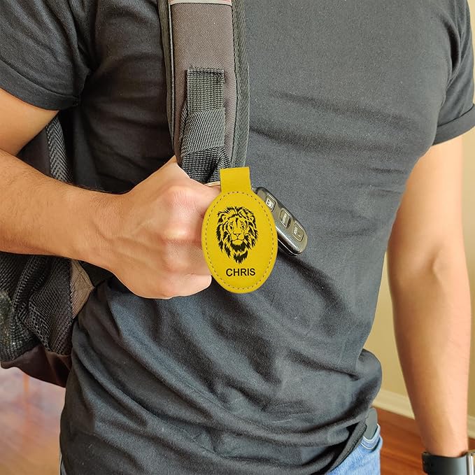 LaserGram Oval Keychain, Palm Trees, Personalized Engraving Included (Yellow)