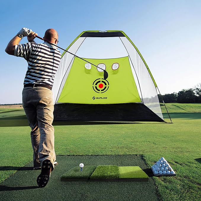 SAPLIZE Foldable Heavy-Duty Golf Hitting Mat with 10mm EVA Backing for Indoor/Outdoor Swing & Chipping, Golf Accessories & Gift for Men & Women